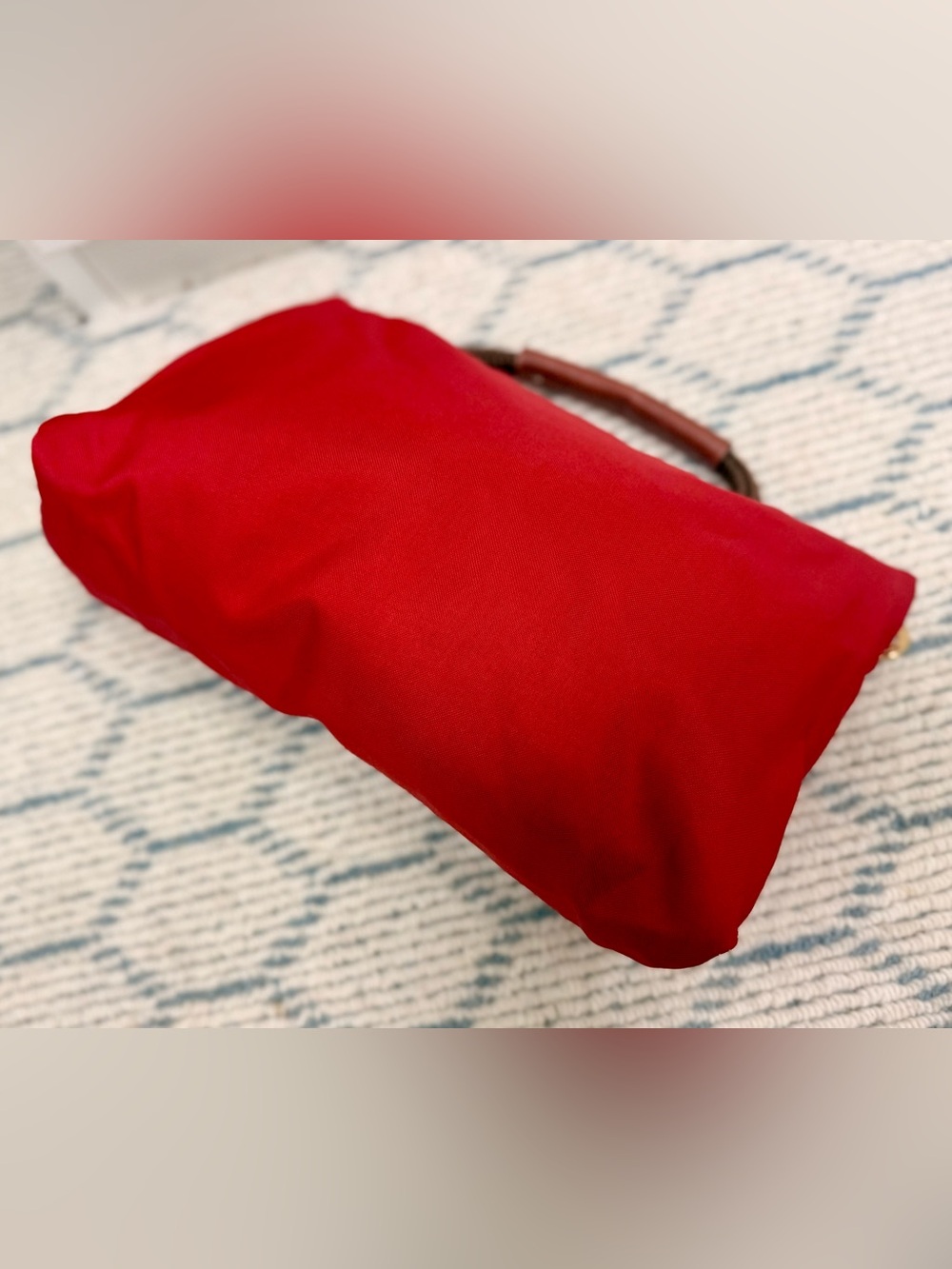 LONGCHAMP Vintage Y2K Collectors Made N France Le Pliage Nylon Red & Leather Bag - Picture 7 of 16